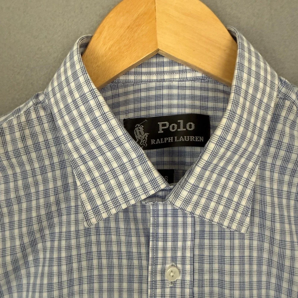 Polo Ralph Lauren Oxford Dress Shirt Men's Size 16‎ Blue Check Plaid Classic Fit